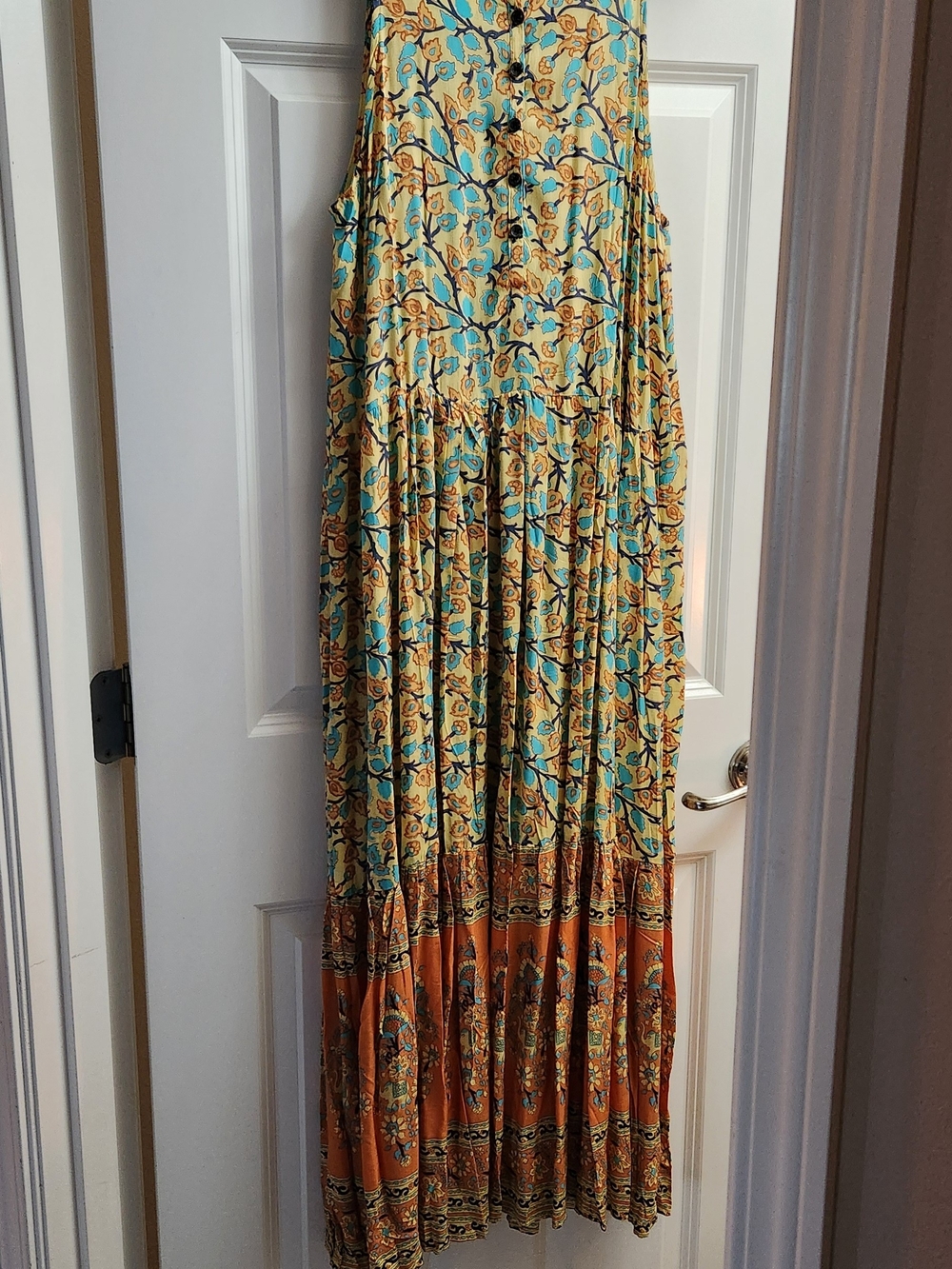 Sleeveless Floral Maxi Dress in Teal and Rust